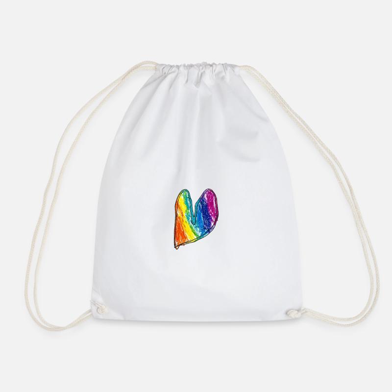 Crayon de cire en forme de cœur arc-en-ciel - Sac de sport léger - blanc