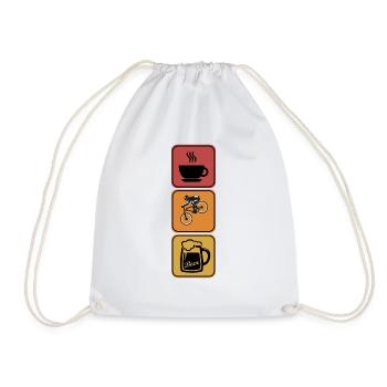 First coffee then mountain bike and beer - Drawstring Bag - white - Front