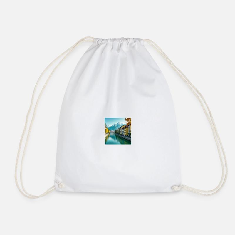 Alpine Canal and Colorful Village - Drawstring Bag - white
