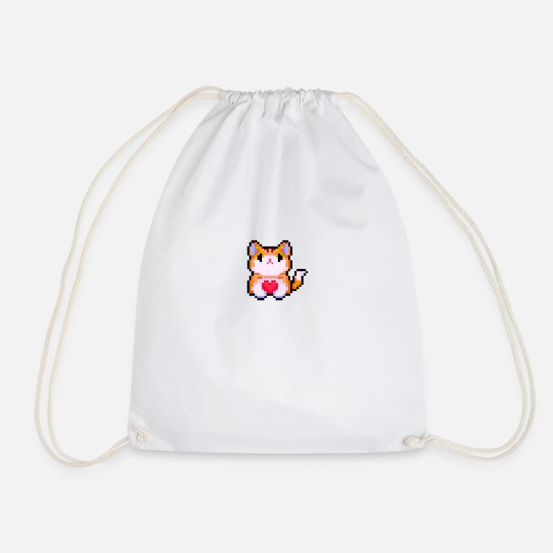 Pixelart Cat with Heart - Drawstring Bag - white