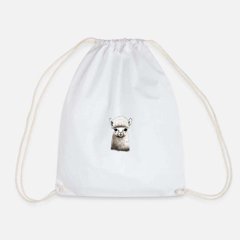 Alpaca fluffy and cute - Drawstring Bag - white