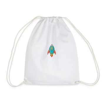 classic space rocket in space moon vintage 50s car - Drawstring Bag - white - Front