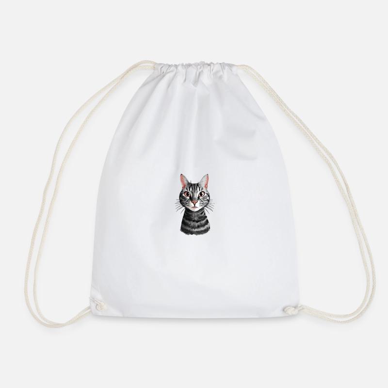 Curious cat gaze - Drawstring Bag - white