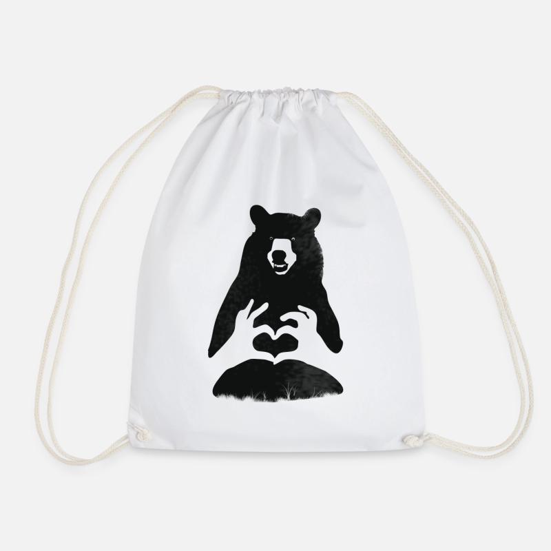 Bear Grizzly Bear Brown Bear Heart Nature Camping Strong lo - Drawstring Bag - white