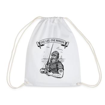one life. one mission - fishing! - Drawstring Bag - white - Front