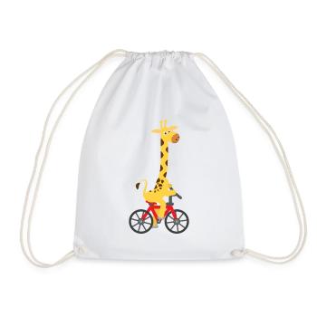 Children's motif: Giraffe rides on a bicycle - Drawstring Bag - white - Front