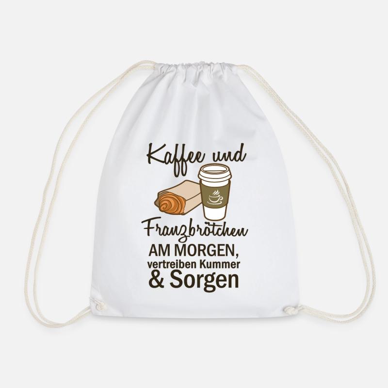 Coffee & Franzbroetchen (Black) - Drawstring Bag - white