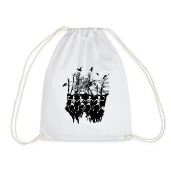 Dancing Skeleton Illustration Black & White - Drawstring Bag - white - Front