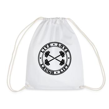Live Love Laugh Lift | Dumbbell training gift - Drawstring Bag - white - Front