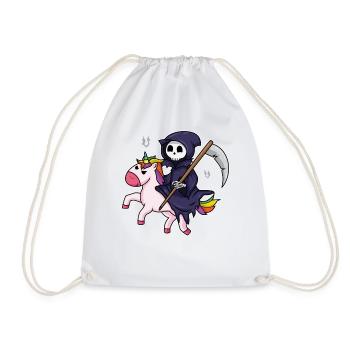 Grim Reaper Rides Unicorn Halloween Reaper Gift - Drawstring Bag - white - Front
