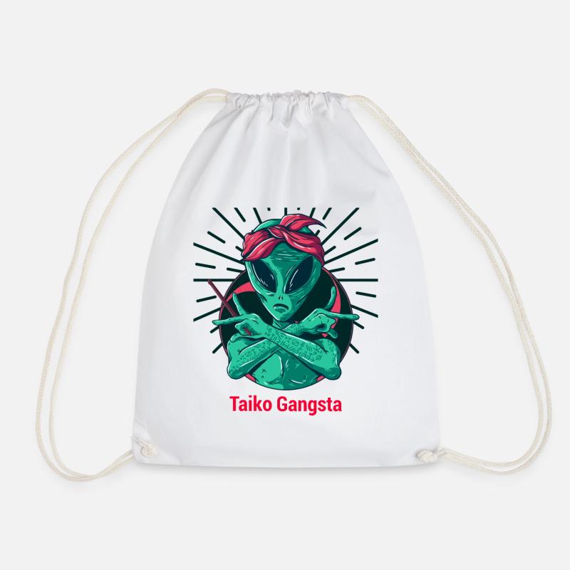 Taiko Gangsta Mitsudomoe Graphic Alien Drumdesign - Turnbeutel - Weiß