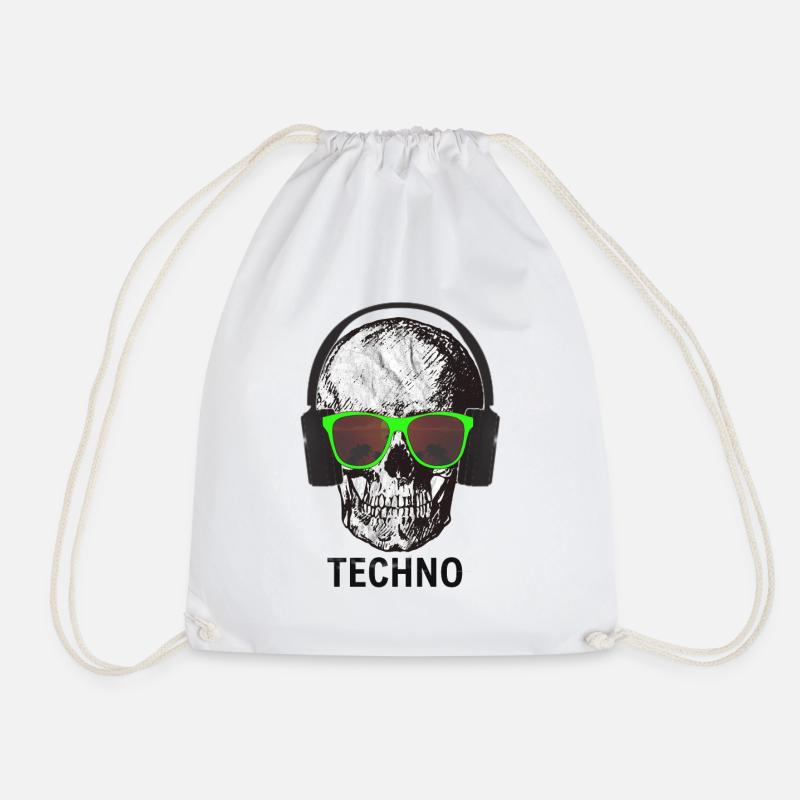 TECHNO T-Shirt - Drum and Bass Tee - Drawstring Bag - white