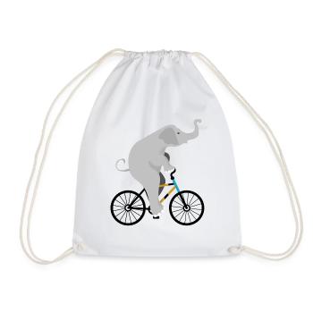 Elephant is riding on his bike - Drawstring Bag - white - Front