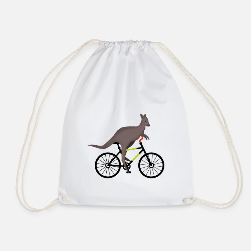 Kangaroo rides his bike - Drawstring Bag - white