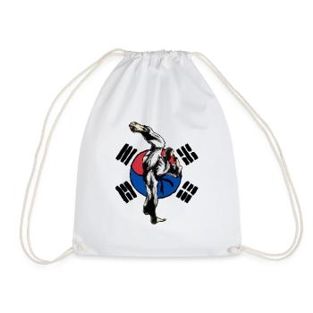 Taekwondo High Kick Korean Flag - Drawstring Bag - white - Front