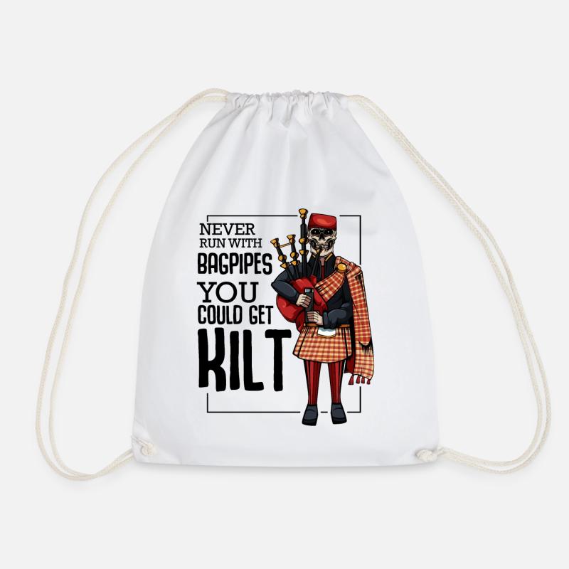 Cool Bagpipe Skull Pun Kilt Gift - Drawstring Bag - white