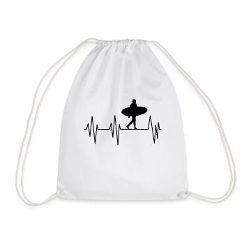 Surf Heartbeat – Surfer Silhouette - Drawstring Bag - white - Front