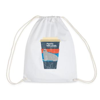 Plastic kills seals environmental ocean shirt - Drawstring Bag - white - Front