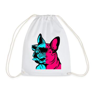 French Bulldog Cool Sunglasses Dog - Drawstring Bag - white - Front