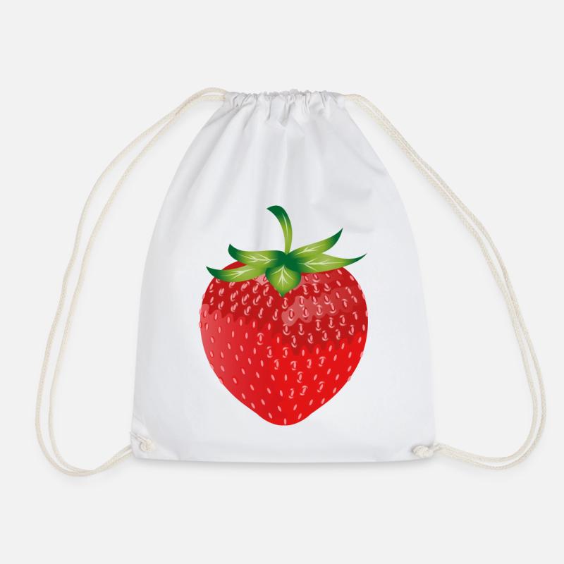 bright red fresh strawberry - Drawstring Bag - white