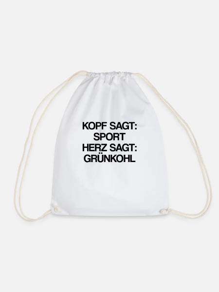 Kopf sagt Sport Herz sagt Grünkohl | Norddeutsch - Turnbeutel - Weiß