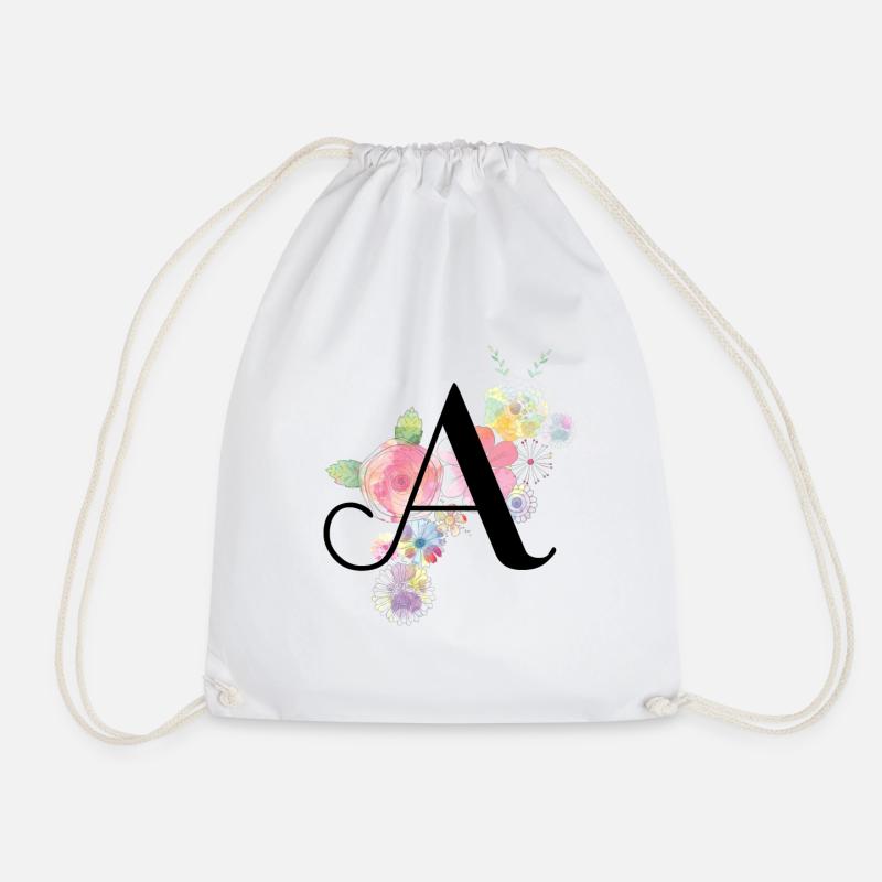Monogram Letter A with Pastel Flowers - Drawstring Bag - white
