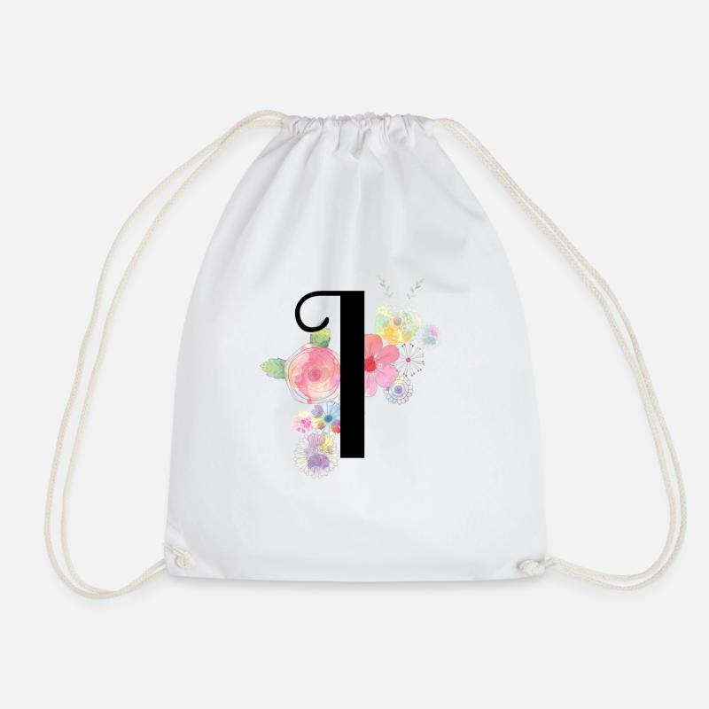 Monogramm Buchstabe I mit Pastellblüten - Turnbeutel - Weiß