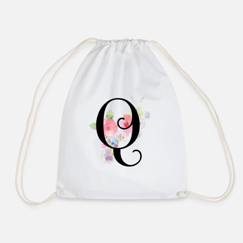 Monogram Letter Q with Pastel Flowers - Drawstring Bag - white