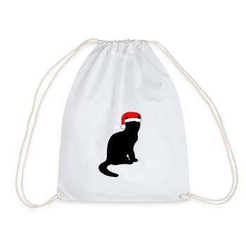 Christmas Cat Christmas Gift Cat Santa - Drawstring Bag - white - Front