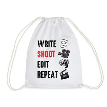 Write Shoot Edit Repeat saying director gift - Drawstring Bag - white - Front