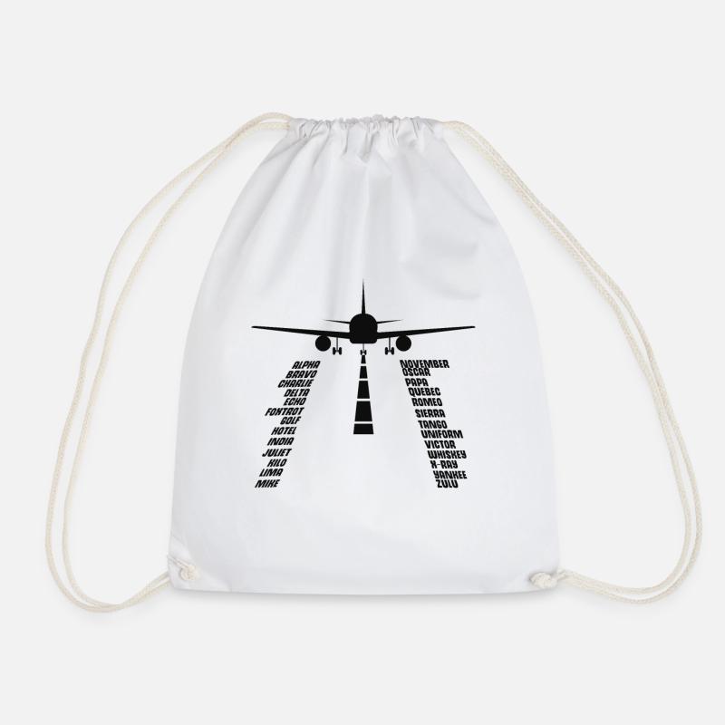 Phonetic Alphabet T Shirt Pilot Airplane Shirt - Drawstring Bag - white
