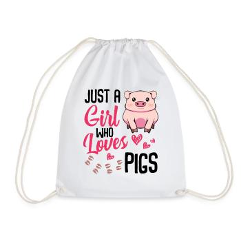 Pink Pig Loves Coffee Hearts - Drawstring Bag - white - Front
