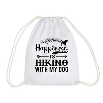 Happiness Is Hiking With My Dog bw - Drawstring Bag - white - Front