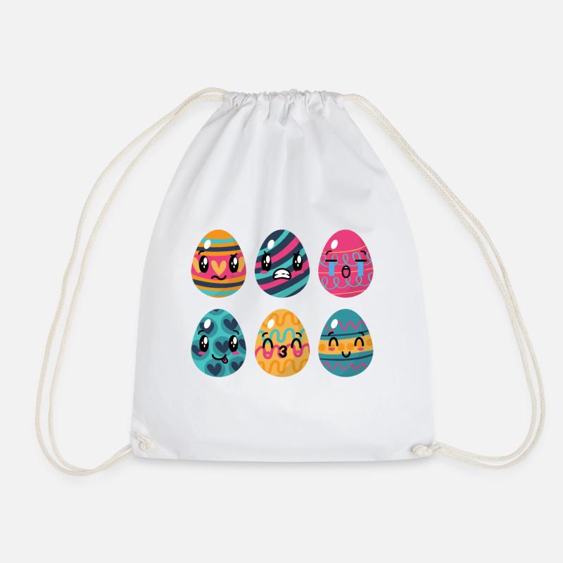Ostereier Mit Gesicht Ostern Bunte Eier Bemalen - Turnbeutel - Weiß