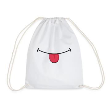 Grin Smile Mouth Funny Cheeky Face Mask - Drawstring Bag - white - Front