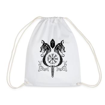 Viking Compass Vegvisir Dragon Figurehead - Drawstring Bag - white - Front