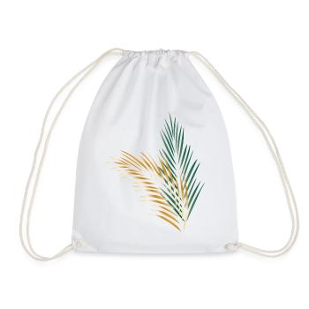 a green and a golden palm leaf - Drawstring Bag - white - Front