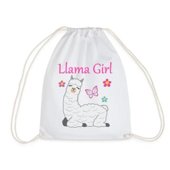 Llama alpaca girl gift women kids - Drawstring Bag - white - Front