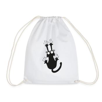 Black cat kitten cat fan - Drawstring Bag - white - Front