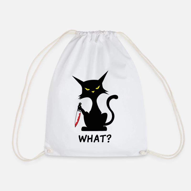 Cat Black cat cats gift domestic cat - Drawstring Bag - white