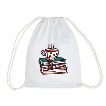 Book cup tea coffee books reading gift - Drawstring Bag - white - Front