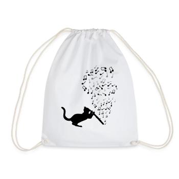 Cute cats music clarinet clef art - Drawstring Bag - white - Front