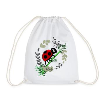 Ladybug botany comic style - Drawstring Bag - white - Front