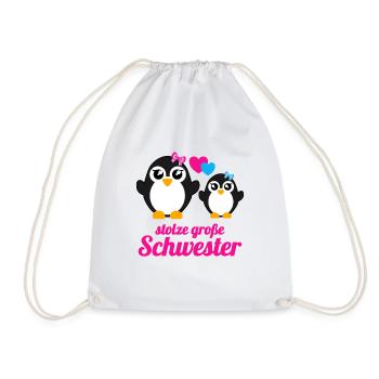 Stolze Große Schwester Pinguin Mädchen Geschenk - Turnbeutel - Weiß - Vorne