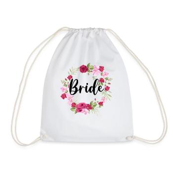 Bride To Be Bridal Flower Wreath Flowers Engagement JGA - Drawstring Bag - white - Front