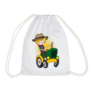 Tractor driver boy farmer farmer kids gift - Drawstring Bag - white - Front