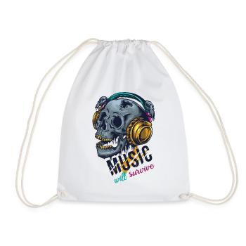 Skull Rocker Club Music Band Skull Headphones - Drawstring Bag - white - Front