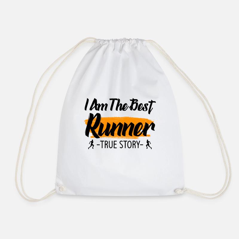 i am the best runner - Drawstring Bag - white