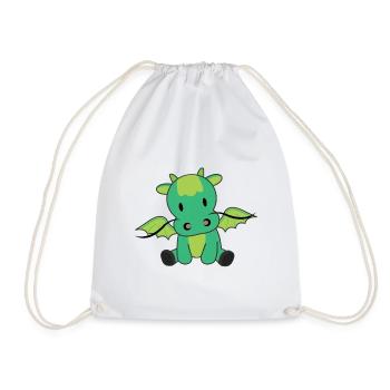 Dragon green fairy tale fantasy cute animals - Drawstring Bag - white - Front