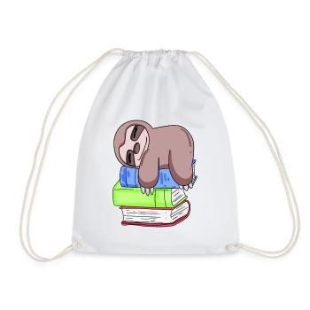Sloth Book Books Reading - Drawstring Bag - white - Front